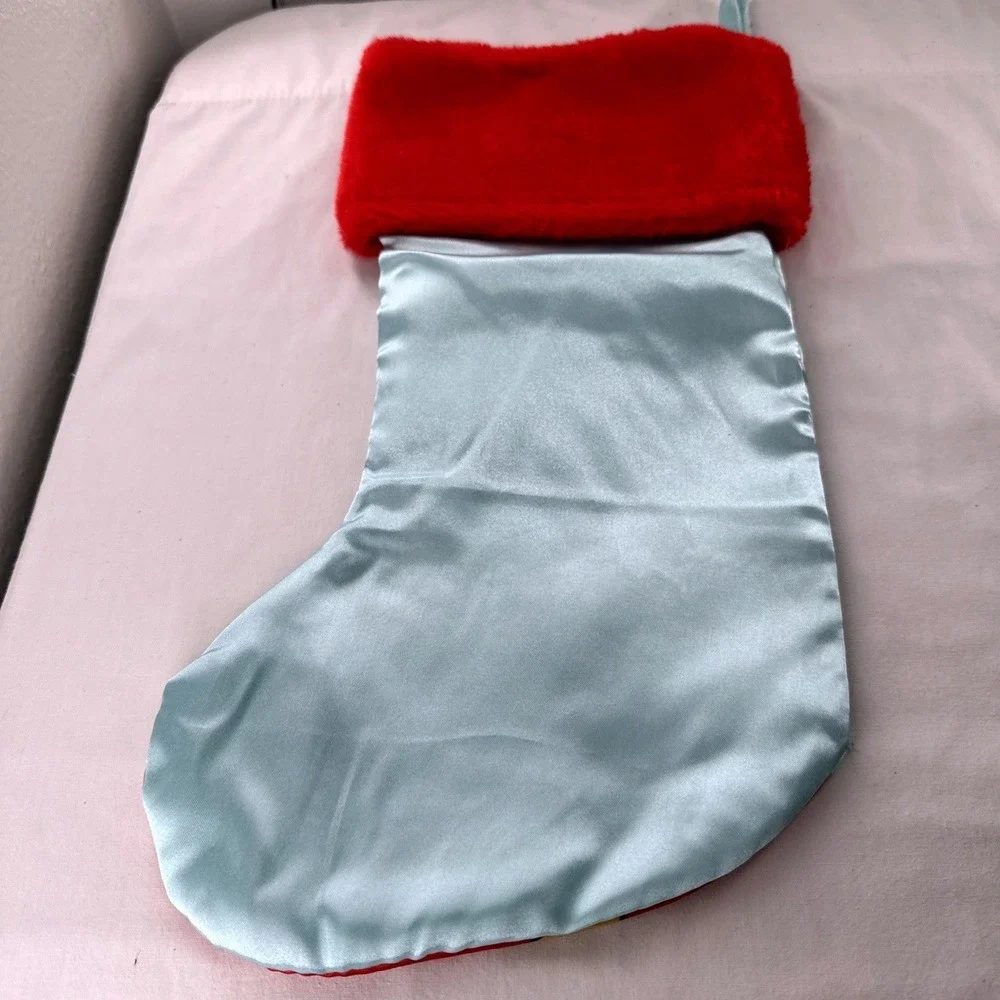 Disney‎ Minnie Mouse Christmas Stocking Red Faux Fur Cuff Blue 15 Inch NWT